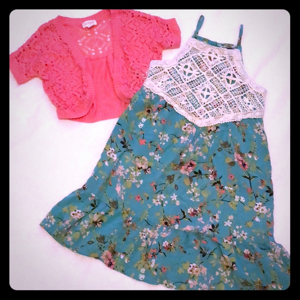 Art Class floral crochet girls 7/8 dress & shrug